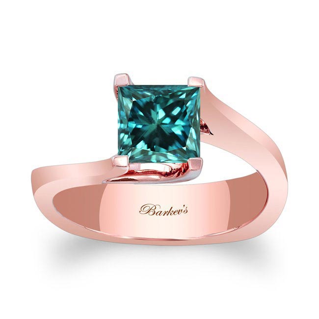 Rose Gold 1.25 Carat Princess Cut Blue Diamond Solitaire Ring