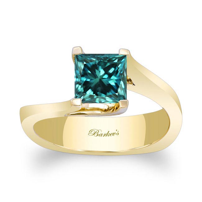 Yellow Gold 1.25 Carat Princess Cut Blue Diamond Solitaire Ring