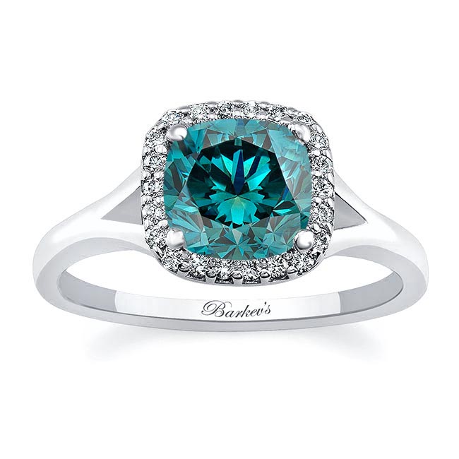 Cushion Blue And White Diamond Halo Ring