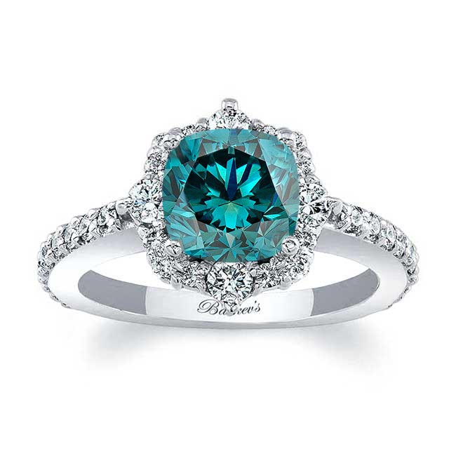 Halo Cushion Cut Blue And White Diamond Ring