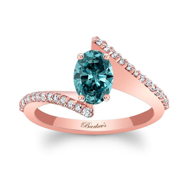 Rose Gold Oval Blue And White Diamond Ring