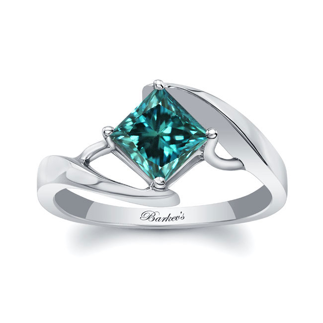 Bypass Princess Cut Blue And White Diamond Solitaire Ring