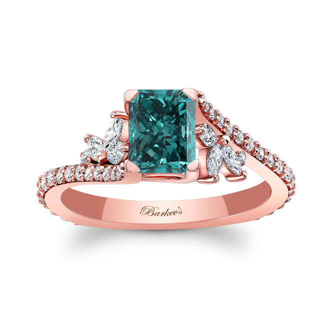 Rose Gold 1 Carat Radiant Cut Blue And White Diamond Ring