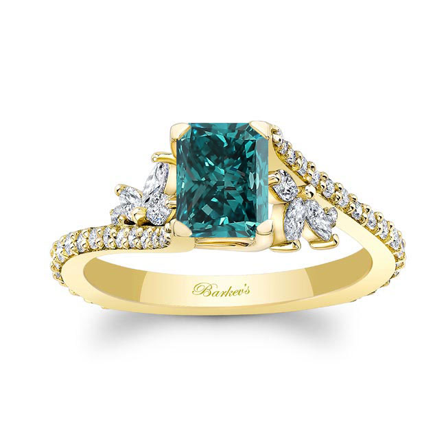 Yellow Gold 1 Carat Radiant Cut Blue And White Diamond Ring