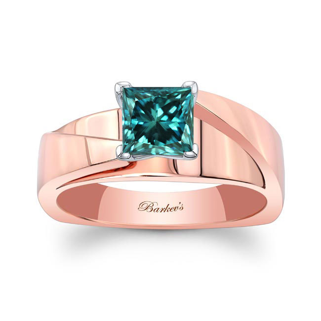 Rose Gold Princess Cut Blue Diamond Cathedral Solitaire Ring