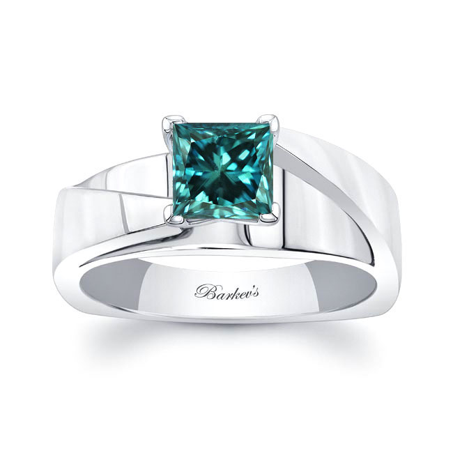 Princess Cut Blue Diamond Cathedral Solitaire Ring