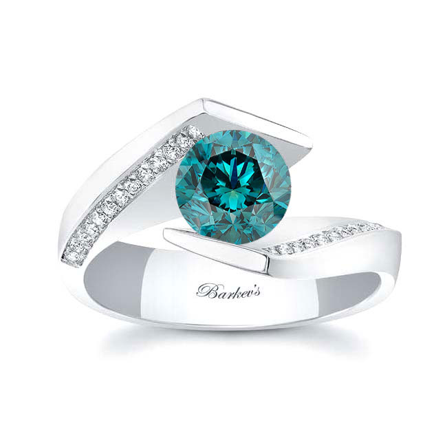 Tension Setting Blue And White Diamond Ring