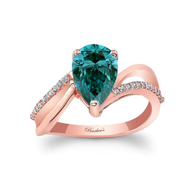 Rose Gold Split Shank Pear Blue And White Diamond Ring