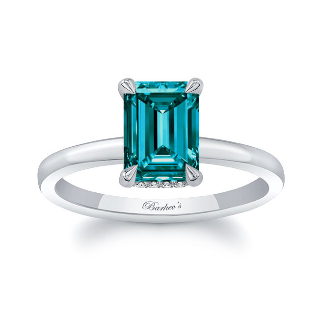 Lia Emerald Cut Blue And White Diamond Engagement Ring