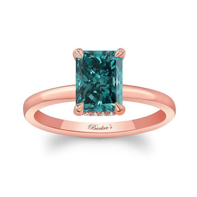 Rose Gold Lia Radiant Cut Blue And White Diamond Engagement Ring