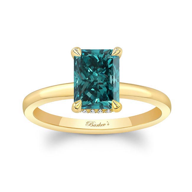 Yellow Gold Lia Radiant Cut Blue And White Diamond Engagement Ring