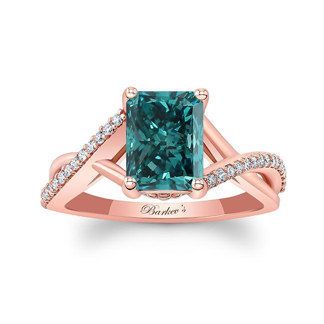 Rose Gold 2 Carat Radiant Cut Blue And White Diamond Ring