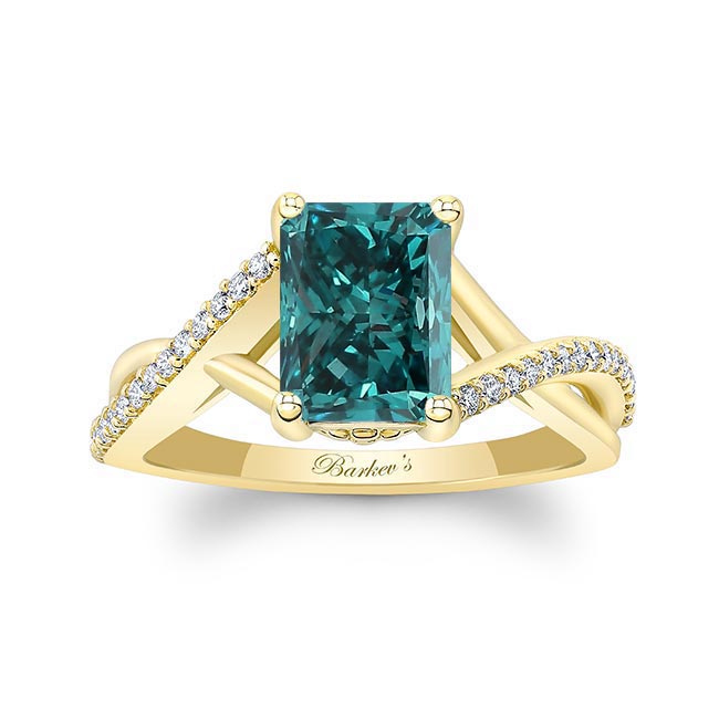 Yellow Gold 2 Carat Radiant Cut Blue And White Diamond Ring