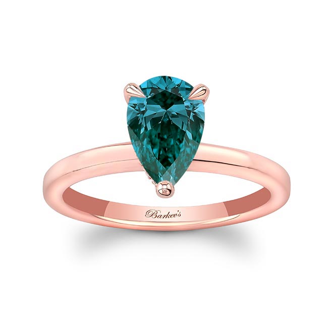 Rose Gold Hidden Halo Pear Blue And White Diamond Engagement Ring