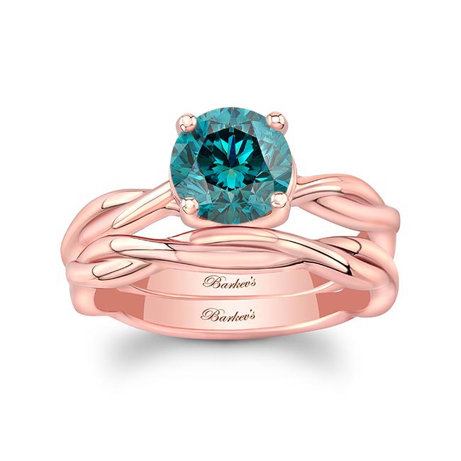 Rose Gold Blue Diamond Twist Solitaire Bridal Set