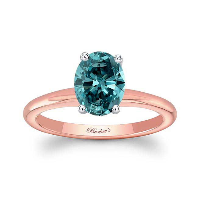 Rose Gold 1 Carat Oval Solitaire Blue Diamond Ring