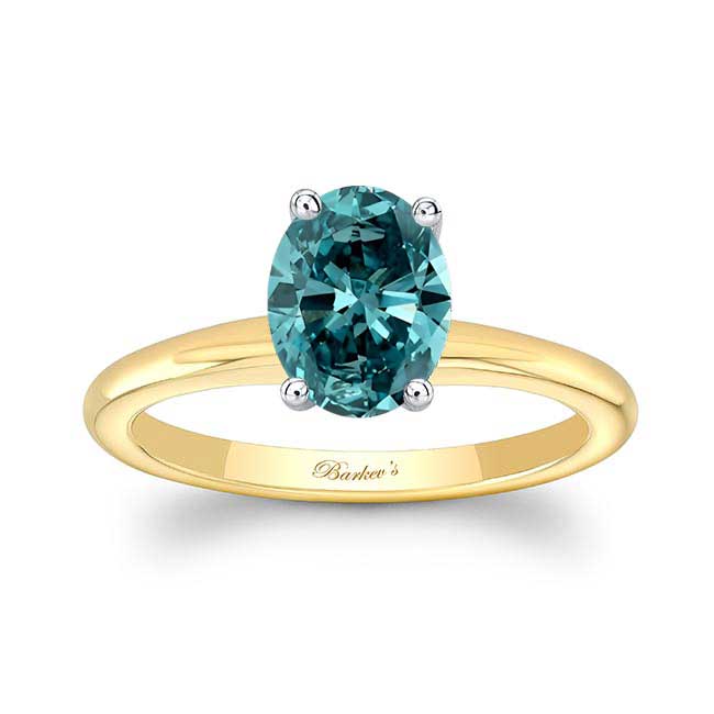 Yellow Gold 1 Carat Oval Solitaire Blue Diamond Ring