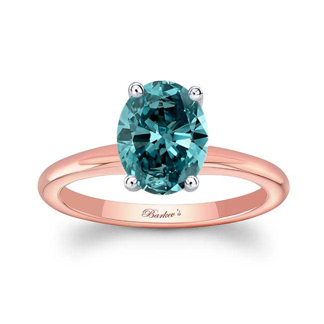 Rose Gold 2 Carat Oval Solitaire Blue Diamond Ring