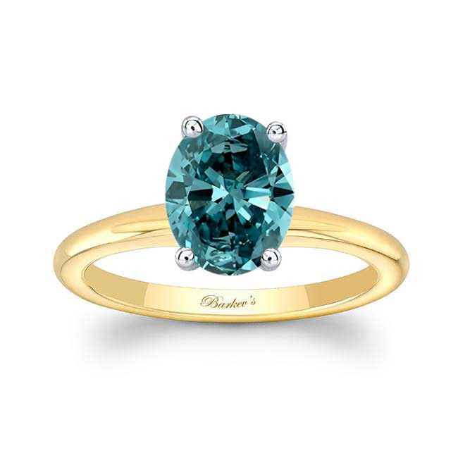 Yellow Gold 2 Carat Oval Solitaire Blue Diamond Ring