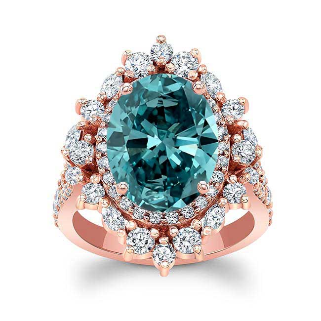 Rose Gold 5 Carat Oval Blue Diamond Ring