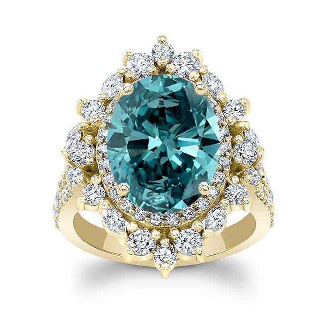 Yellow Gold 5 Carat Oval Blue Diamond Ring