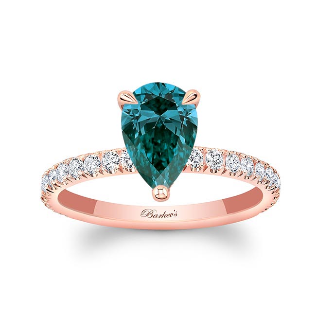 Rose Gold Pear Shape Blue And White Diamond Ring