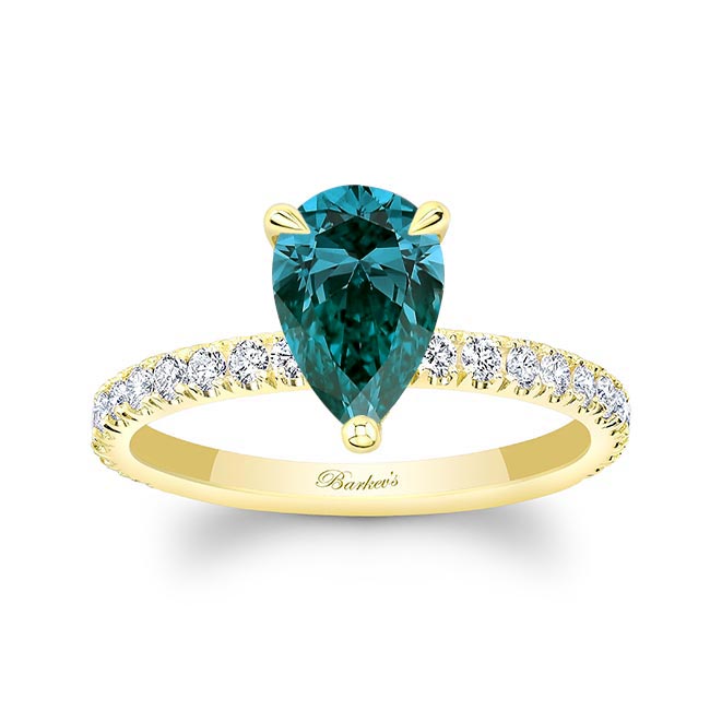 Yellow Gold Pear Shape Blue And White Diamond Ring