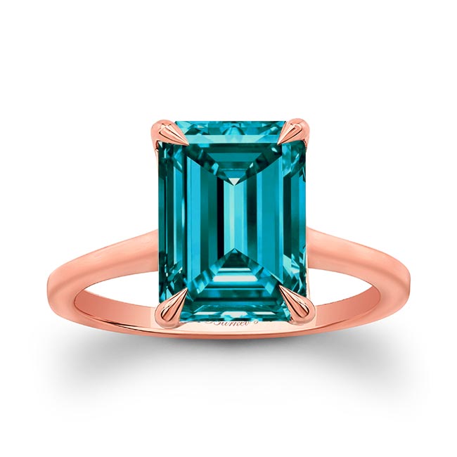 Rose Gold 2 Carat Emerald Cut Blue Diamond Engagement Ring