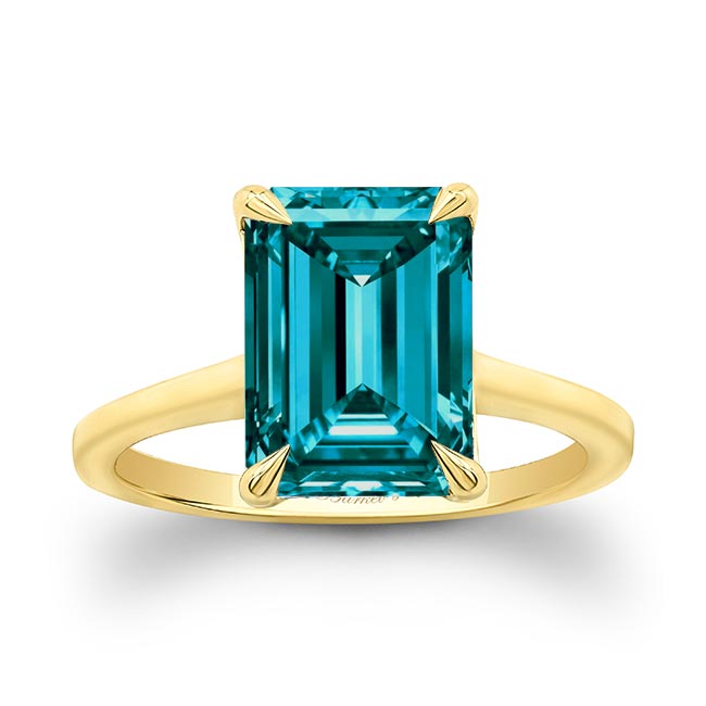 Yellow Gold 2 Carat Emerald Cut Blue Diamond Engagement Ring