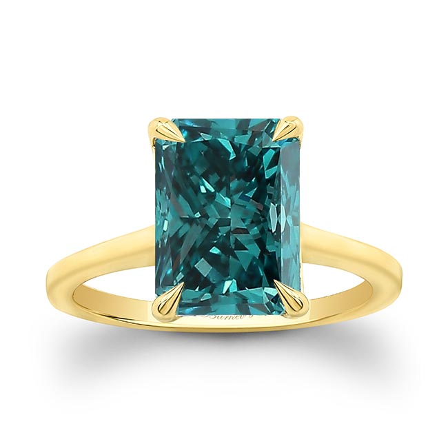 Yellow Gold 2 Carat Radiant Cut Blue Diamond Engagement Ring