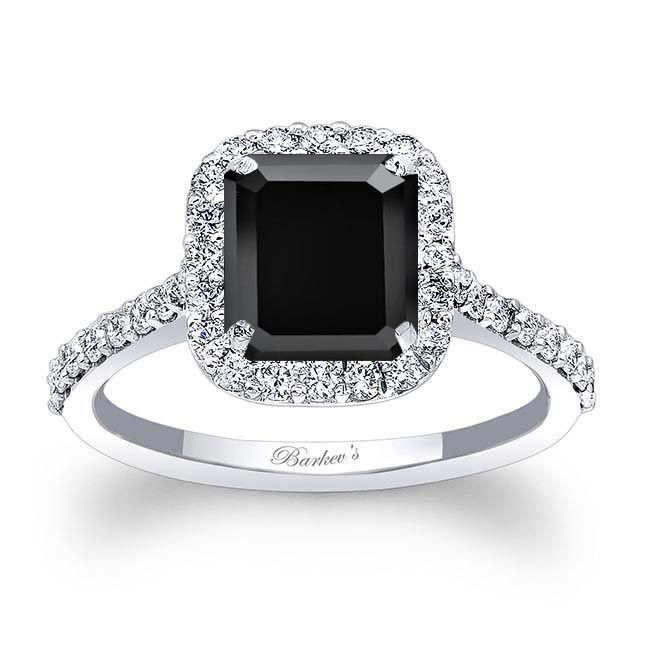 Emerald Cut Black And White Diamond Halo Ring