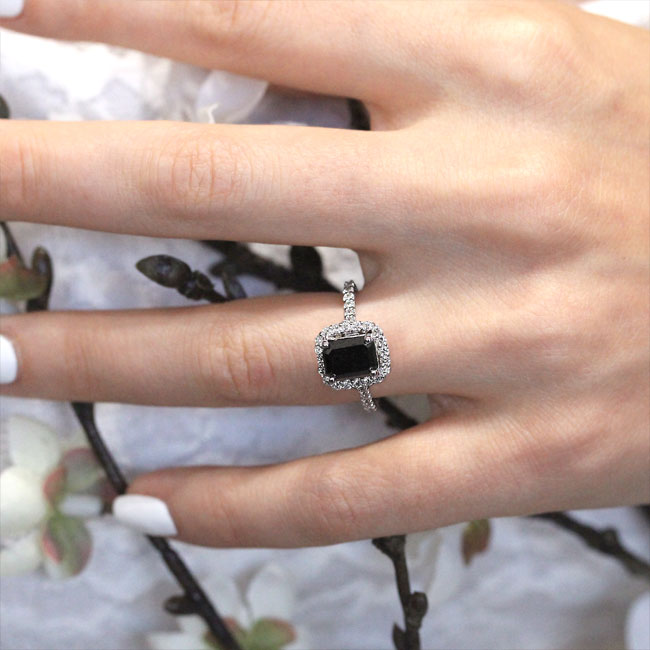 Radiant Cut Black And White Diamond Halo Ring Image 2