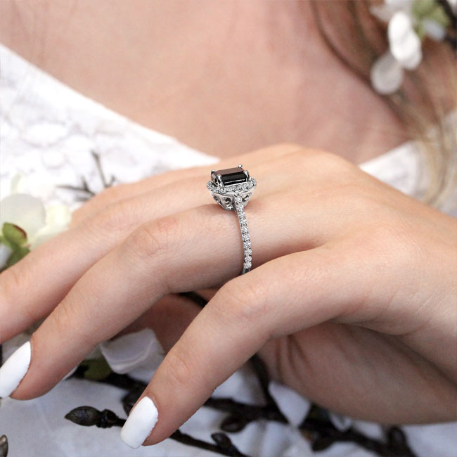 Radiant Cut Black And White Diamond Halo Ring Image 3