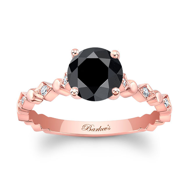 Rose Gold Art Deco Black And White Diamond Engagement Ring