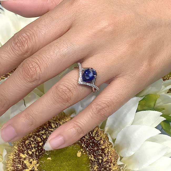 White Gold Unique Pear Shaped Blue Sapphire And Diamond Ring Image 2