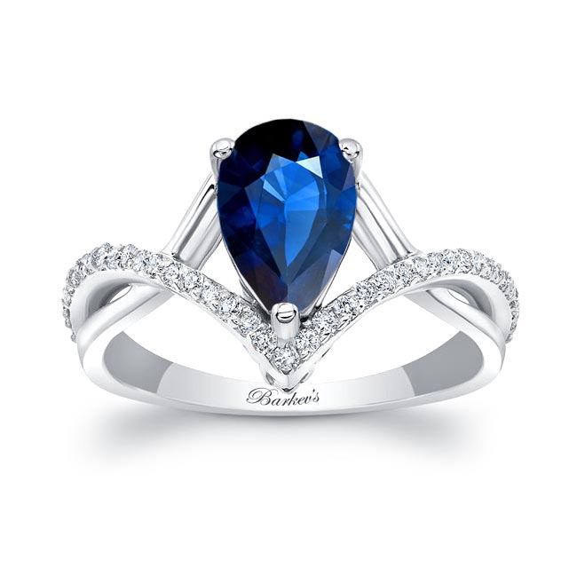 White Gold Unique Pear Shaped Blue Sapphire And Diamond Ring