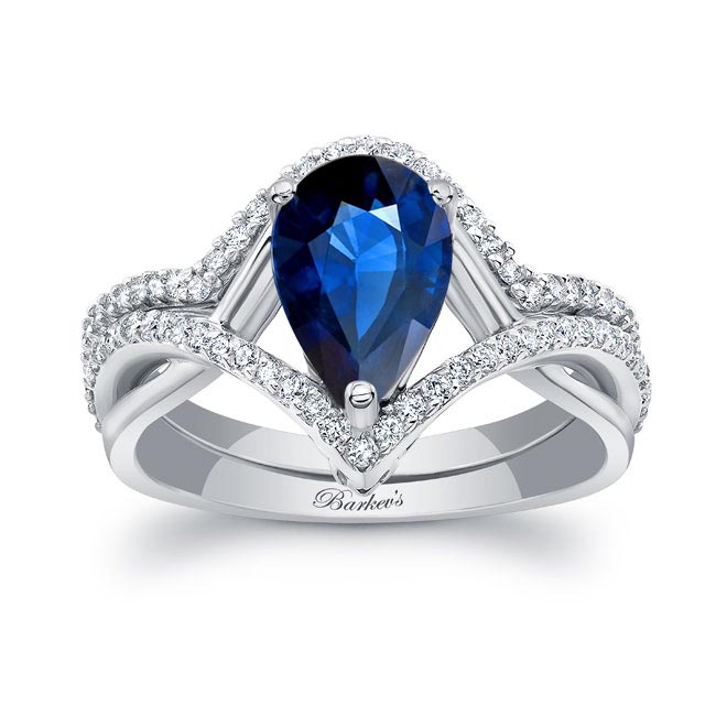 Unique Pear Shaped Blue Sapphire And Diamond Wedding Set