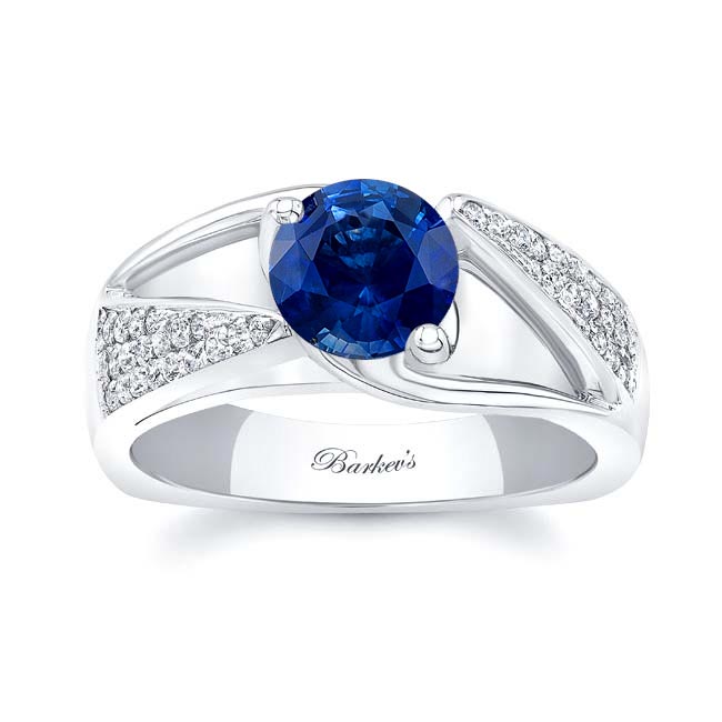 3 Row Lab Blue Sapphire And Diamond Ring