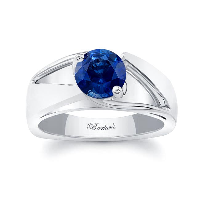 White Gold Wide Split Shank Blue Sapphire Solitaire Ring