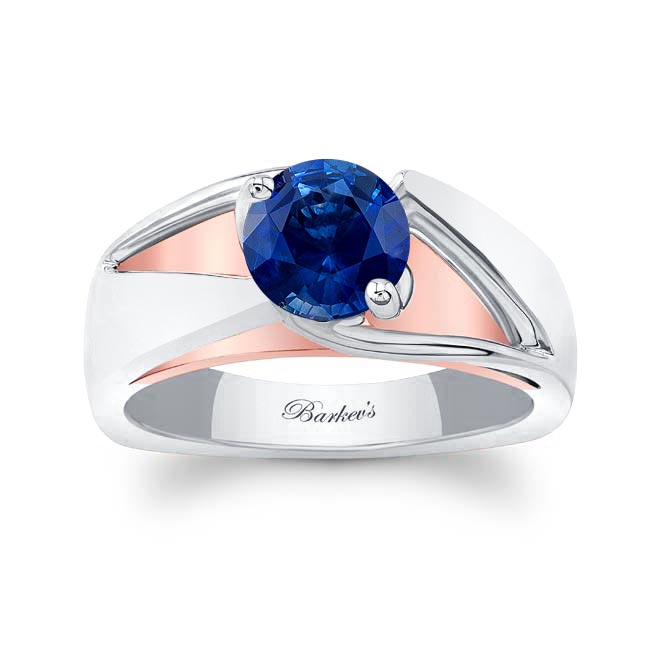 White Rose Gold Wide Split Shank Blue Sapphire Solitaire Ring