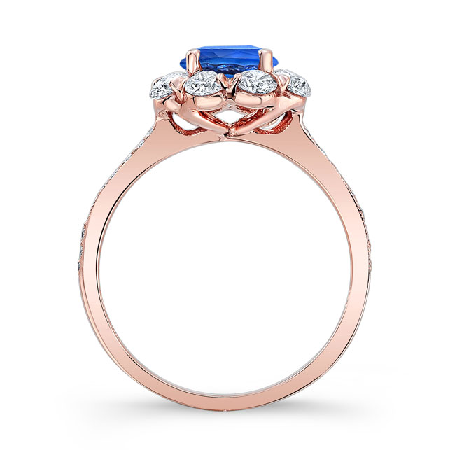 Rose Gold Flower Halo Blue Sapphire And Diamond Engagement Ring Image 2