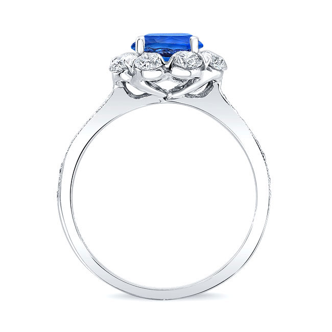 Flower Halo Blue Sapphire And Diamond Engagement Ring Image 2