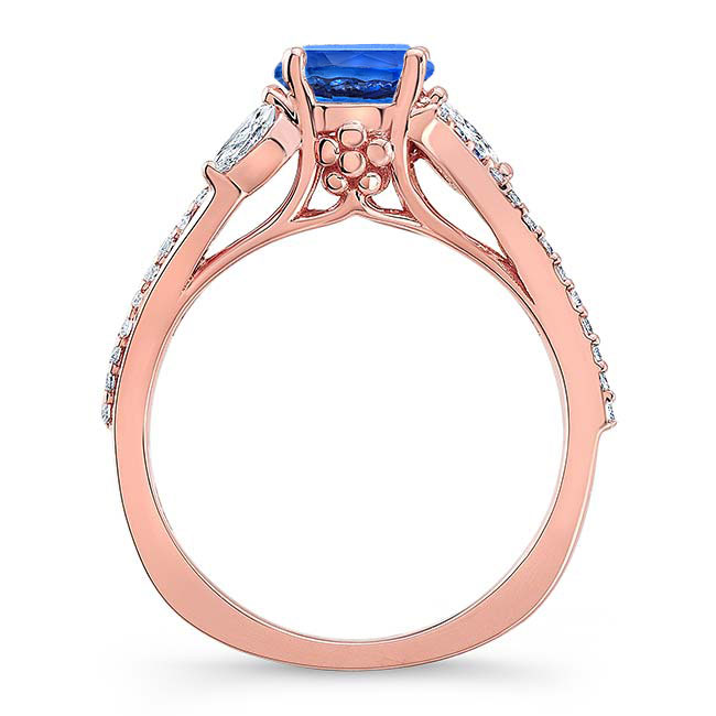 Rose Gold Curved Split Shank Blue Sapphire And Diamond Ring Image 2