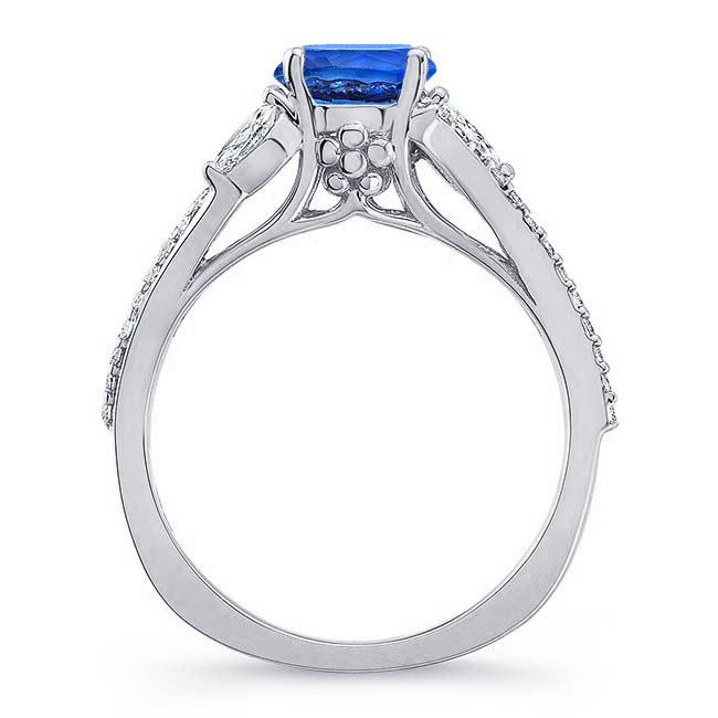 Platinum Curved Split Shank Blue Sapphire And Diamond Ring Image 2