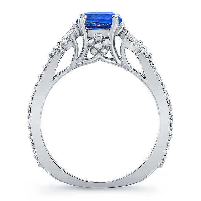 Blue Sapphire And Diamond Leaf Engagement Ring Image 2