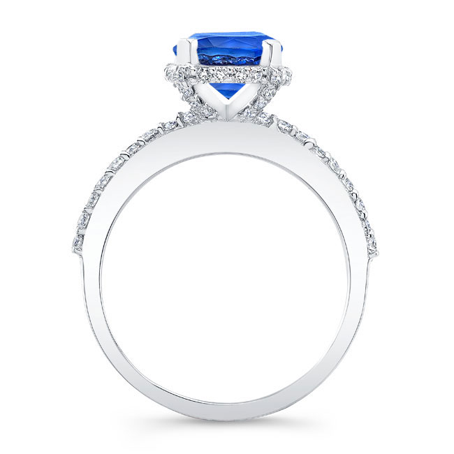 Platinum Lab Grown Blue Sapphire And Diamond Hidden Halo Ring Image 2