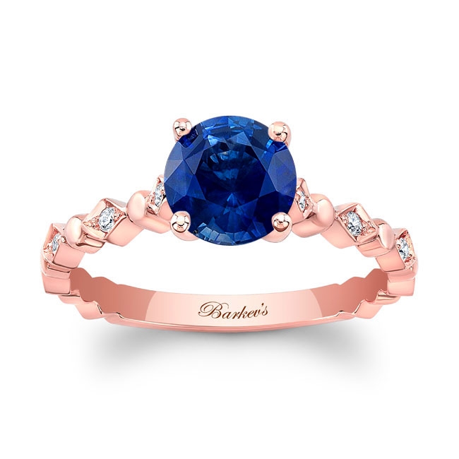 Rose Gold Art Deco Lab Grown Blue Sapphire And Diamond Engagement Ring