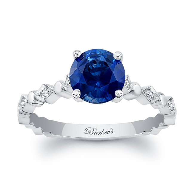 Art Deco Lab Grown Blue Sapphire And Diamond Engagement Ring