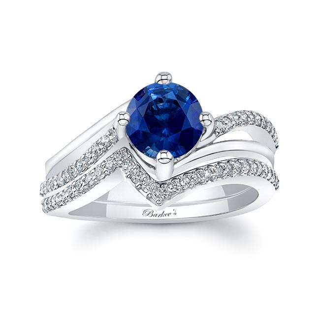 White Gold Lab Blue Sapphire And Diamond Split Shank Wedding Set