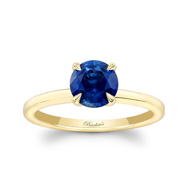 Yellow Gold Lab Blue Sapphire Solitaire Ring